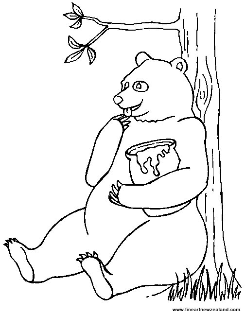 colouring picture of a bear eating a jar of honey